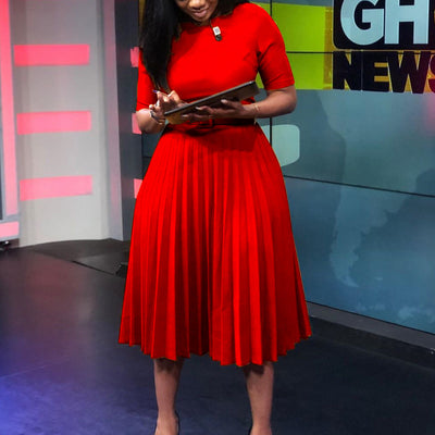 With Belt African plus Size Women Clothing High Waist Pleated Dress