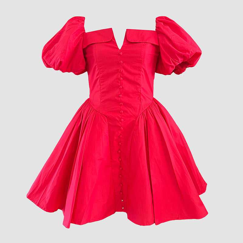 French Elegant Short Collarless Sleeve Waist Slimming Design High Waist Dress Women