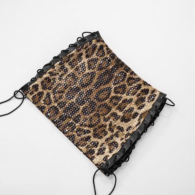 Women Clothing Spring Summer Leopard Print Sequined Sheath Low Waist Hollow Out Cutout Split Lace up Skirt