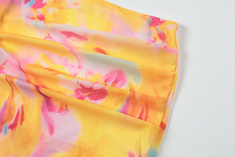 Women Clothing Summer Printed Sexy Beach Holiday off Shoulder Tube Top Package Hip Dress