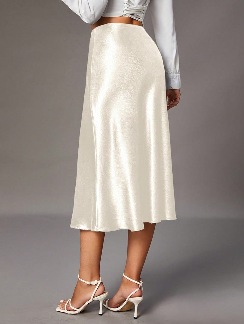 Women Clothing Brand Satin Satin Skirt High Sense Small Artificial Silk Skirt Women Skirt