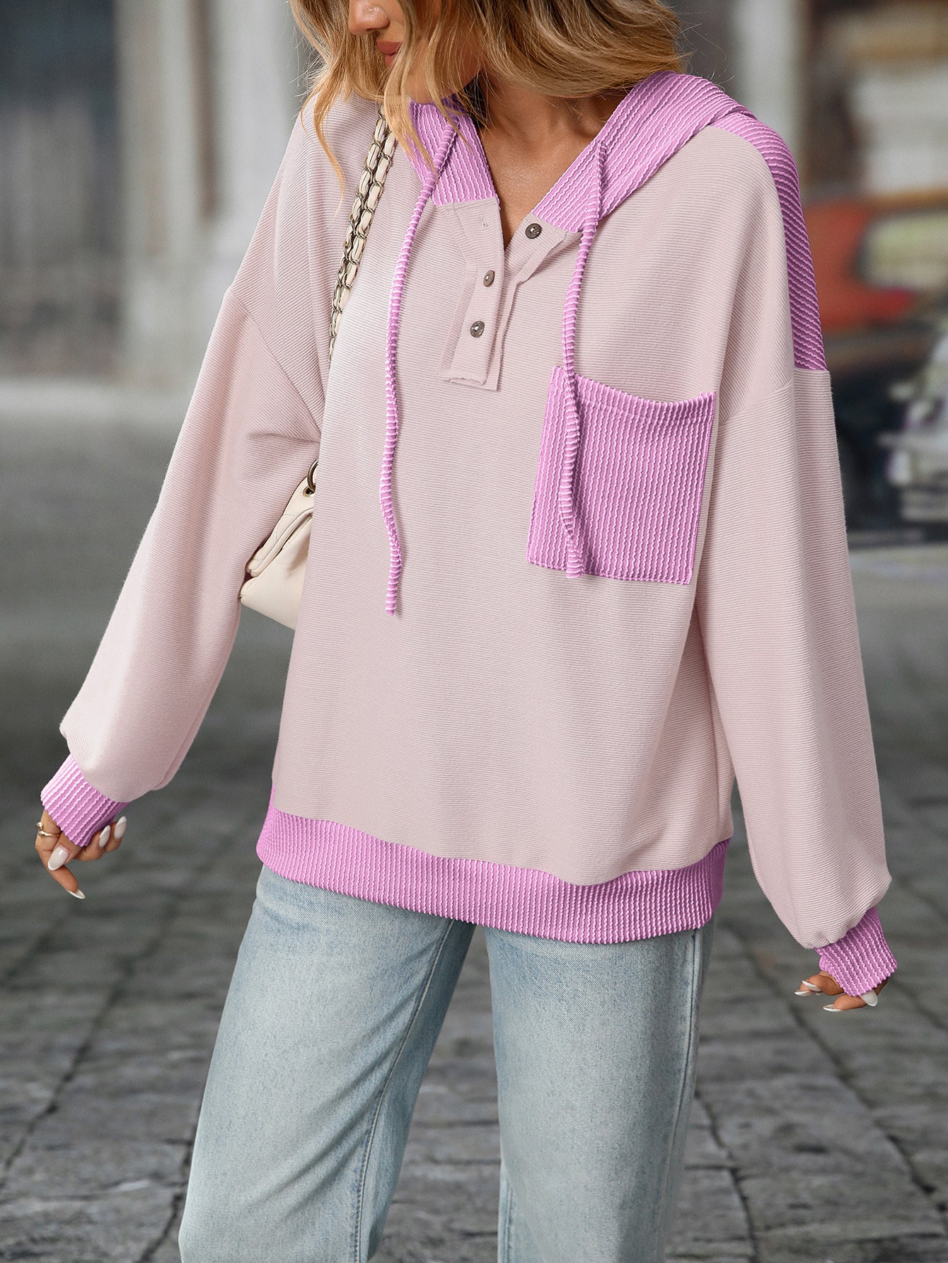 Pullover Women Clothing Autumn Winter Women Contrast Color Twist Strip Hooded Sweater