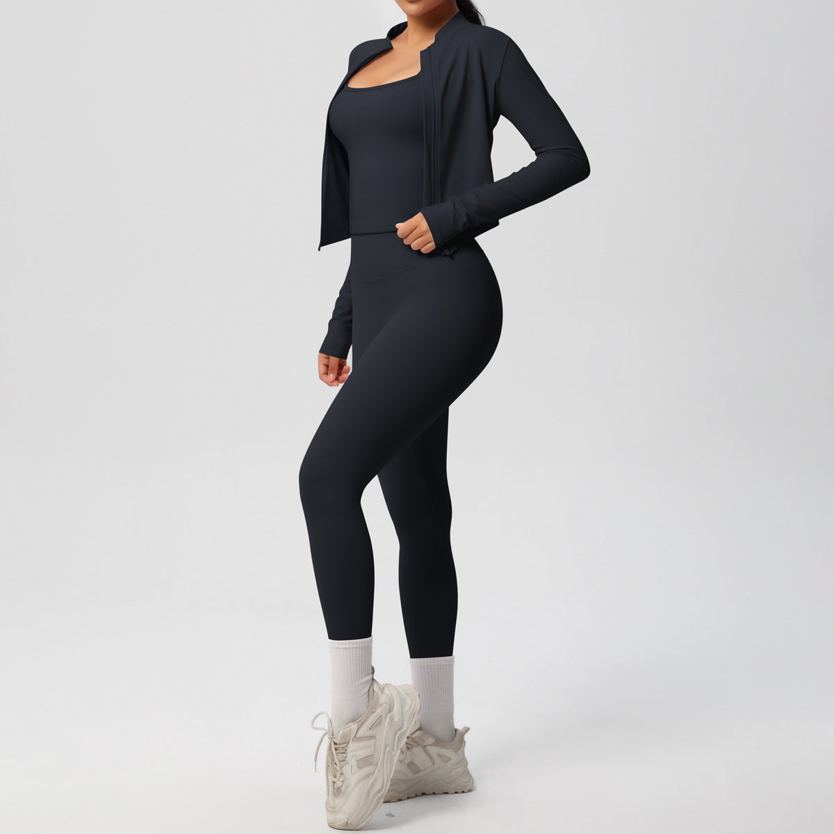 Skinny Yoga Pants High Waist Nude Feel Camisole Sports Zip Long Sleeve Coat Workout Clothes Three Piece Set