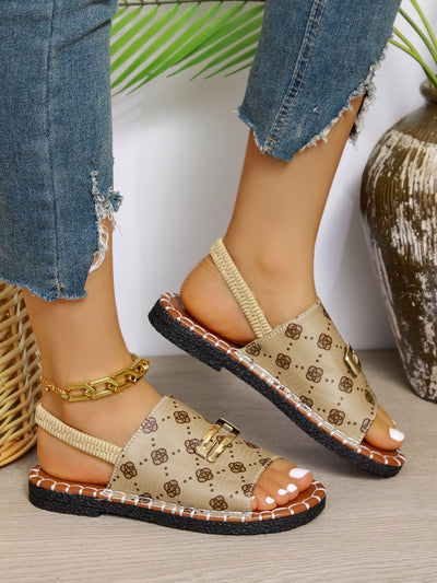 Buckle Cloth One Line Sandals Women Summer Elastic Band Flat Bottom Embroidery Beach Slippers