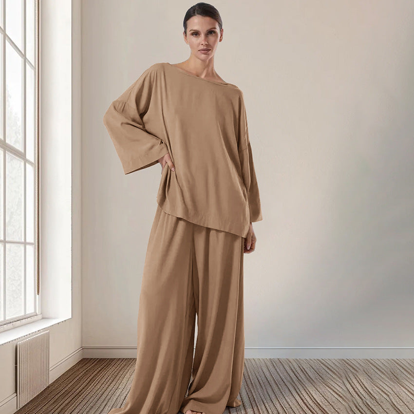 Fall Arrival Loose Casual Simple Homewear Modal Long Sleeved Trousers Women Pajamas