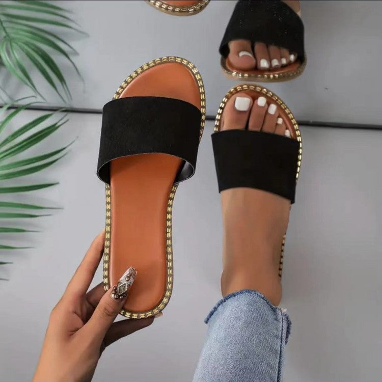 Flat Color Leopard Print Slippers Women Outer Wear Candy Color Lightweight Beach Slippers