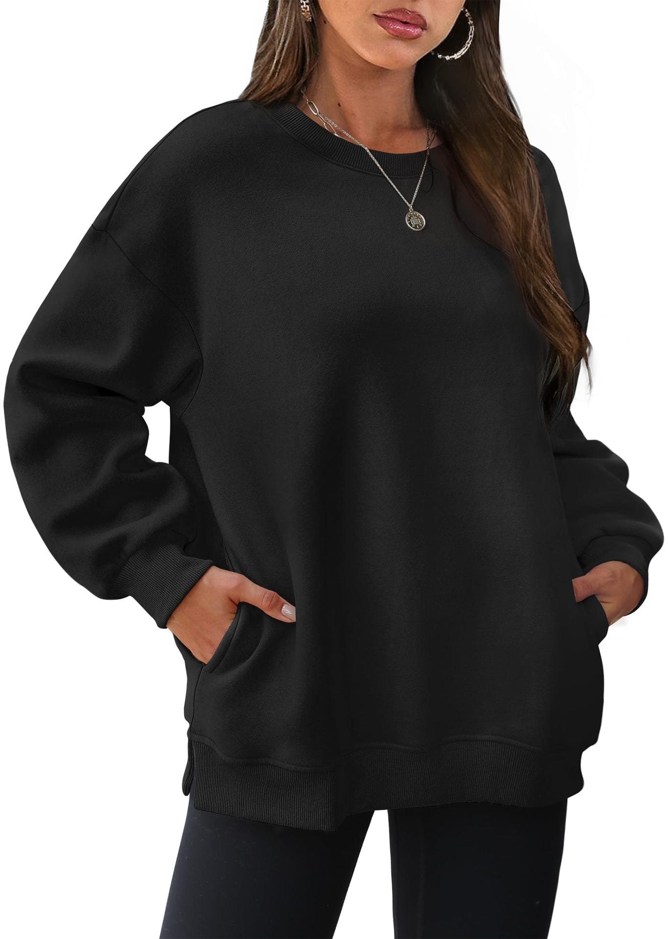 Autumn Winter Women round Neck Long Sleeved Sweatshirt Pullover Fleece Sweater