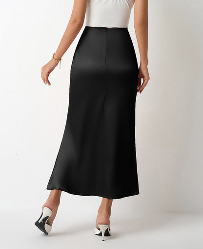 Women Clothing Spring Summer Slim Satin Skirt Satin Mid Length Sheath Fishtail Skirt