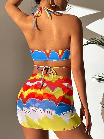 Bikini Three Piece Set Colorful Sexy Swimsuit Beachwear Bikini