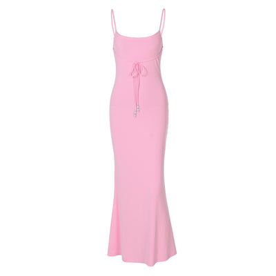 Women Clothing Summer Pure Sexy Solid Color off Neck Waist Slimming Sling Dress