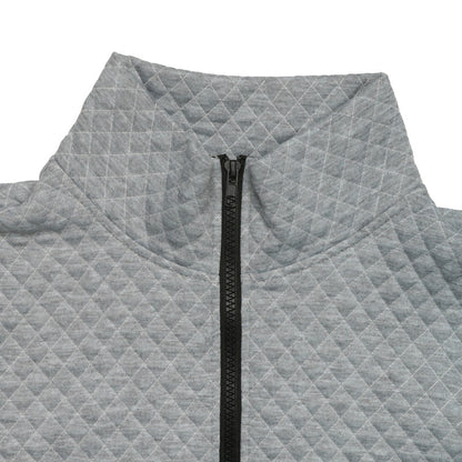 Casual Simple Sports Half Open Zipped Stand Collar Diamond Lattice Fabric Solid Color Hoodie Women