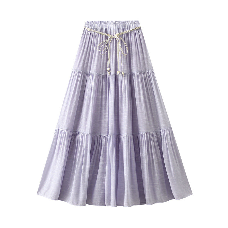 Cotton Linen Tiered Dress Skirt Slimming Draping Effect A line Dress Women Summer Long Stitching Big Swing Skirt
