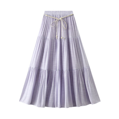 Cotton Linen Tiered Dress Skirt Slimming Draping Effect A line Dress Women Summer Long Stitching Big Swing Skirt