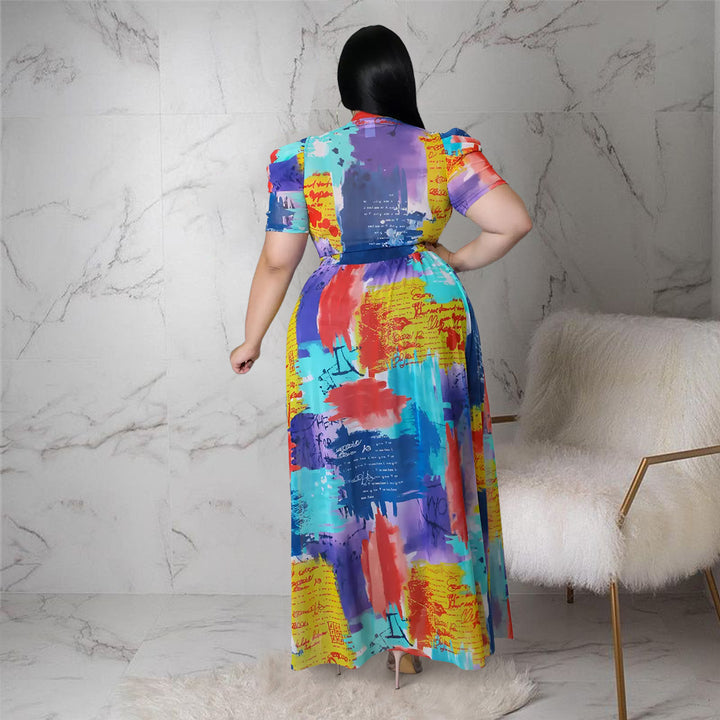 plus Size Women Nightclub Uniforms Oversleeves Mesh Hollow Out Cutout Dress Top