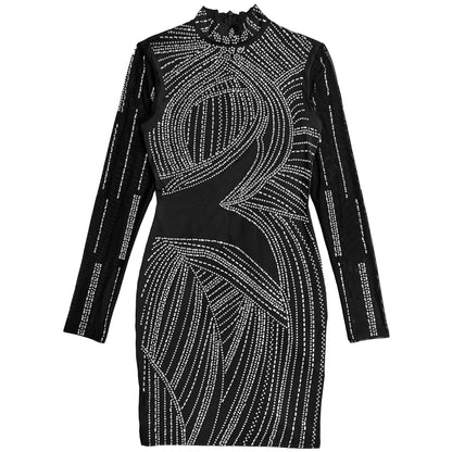 Women Wear Sexy Mesh Drilling See through Slim Fit Dress