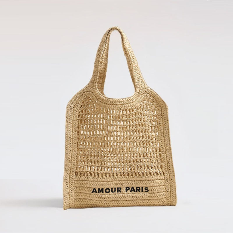 Summer Straw Woven Bag With Lace Up Pattern Suitable For Women Beach Vacation Beach Bag - GLAMWEARS