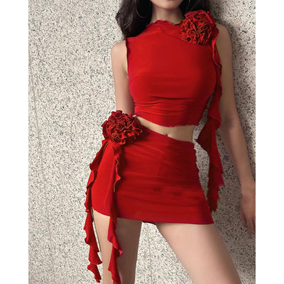 Summer Elegant Slim Fit Casual Women Floral Top Hip Skirt Sexy Set