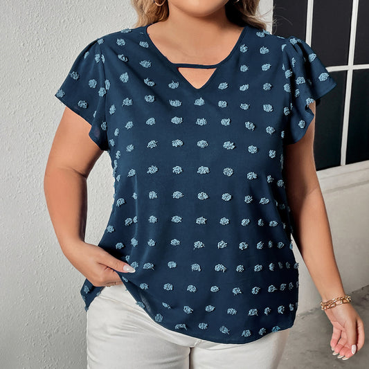 Plus Size Women Blouse Peacock Blue Half Sleeved Loose Top
